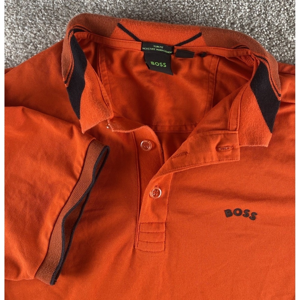 Hugo Boss Solid Orange Cotton Polo Mens M Preppy Boss Slim Moisture Management
